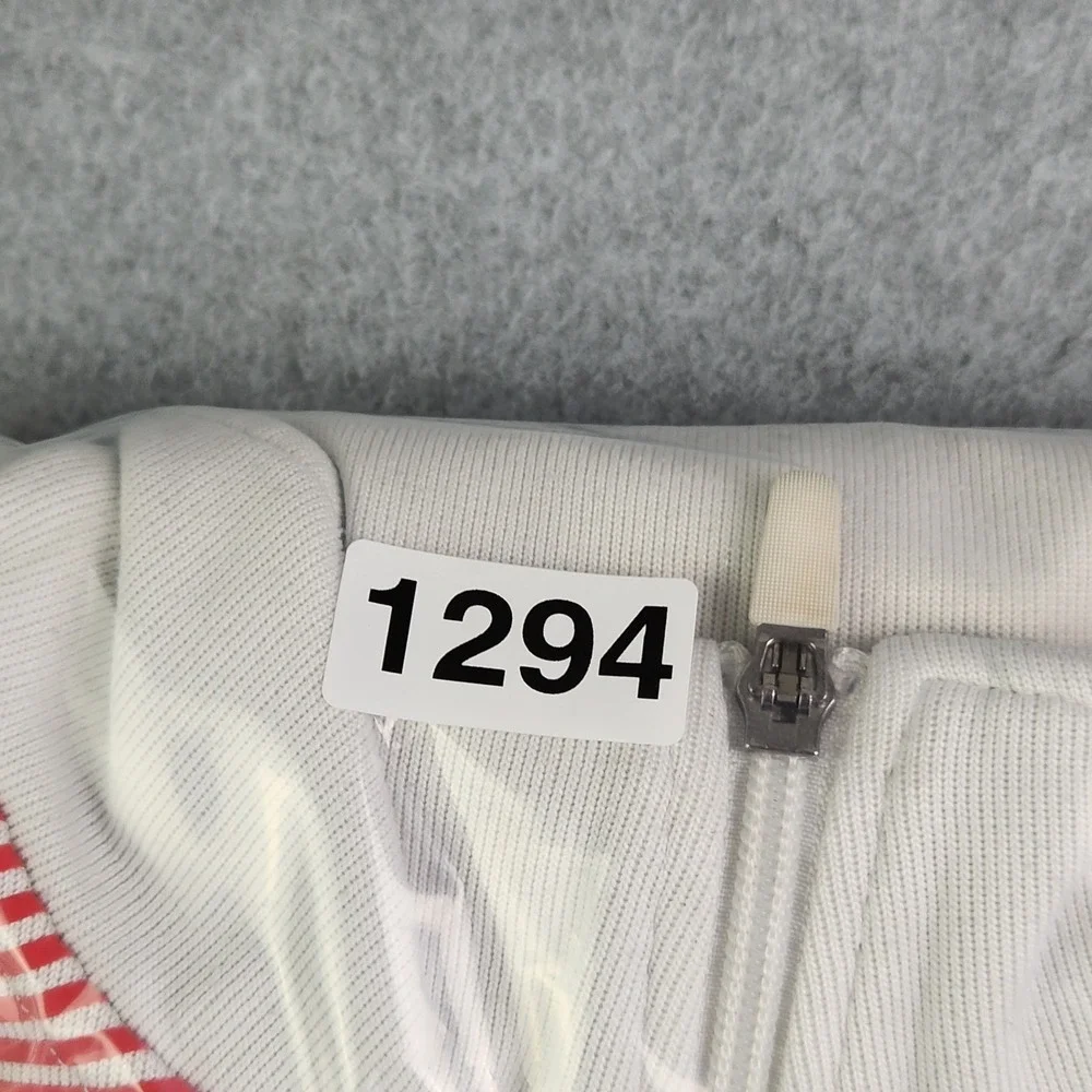 Nike Track Jacket Mens L Cream Red Stripe Golf Sport Dri-FIT Mesh Lined Full Zip